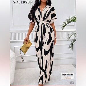 Elegant Black and White Wide Leg Jumpsuit